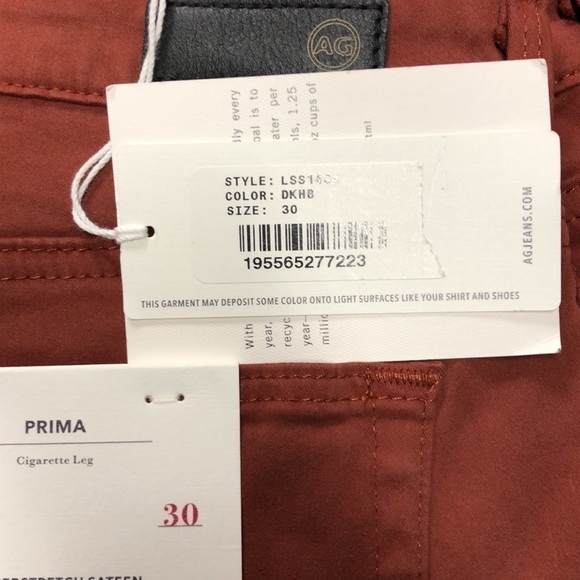 AG Adriano Goldschmied Prima Jeans Mid Rise Cigarette Leg Dark Hibiscus NWT 30 - Picture 8 of 9